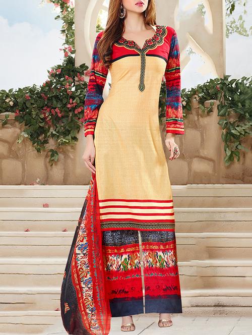 multicoloured printed unstitched suit set - 10964485 - Very Small Image - 1