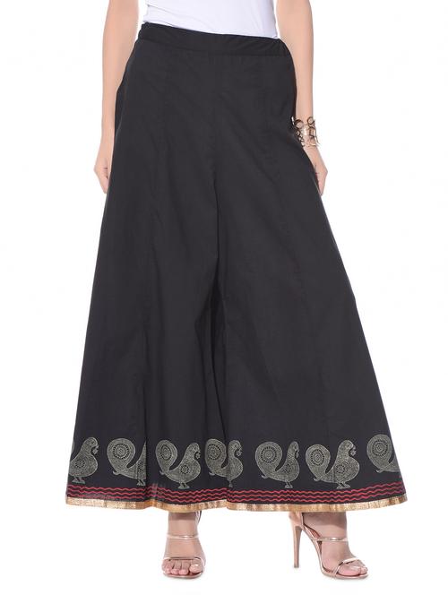 black hand block print cotton divided skirt - 10967072 - Very Small Image - 1