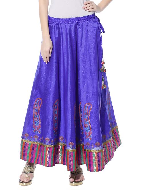 Royal blue printed dupion silk ethnic skirt - 10967090 - Very Small Image - 1