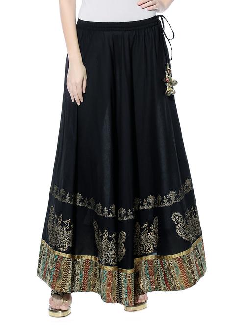 Black printed cotton ethnic skirt - 10967095 - Very Small Image - 1