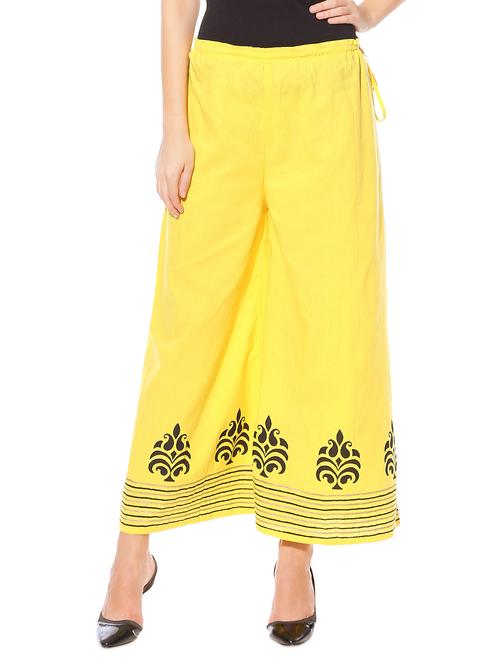 Yellow printed cotton palazzos - 10967104 - Very Small Image - 1