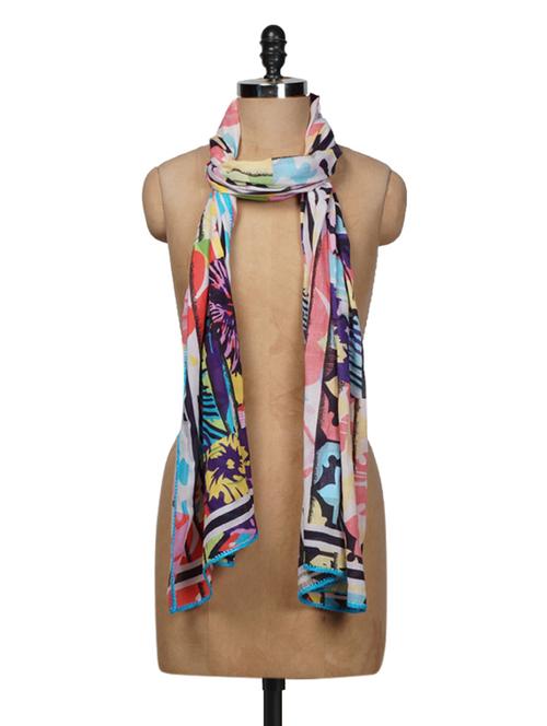 Multicolored Printed Cotton Scarf - 1096726 - Very Small Image - 1