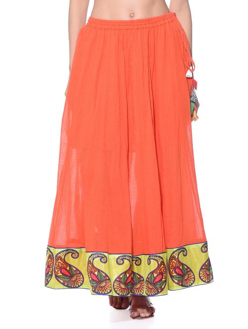orange printed cotton mulmul maxi skirt - 10967631 - Very Small Image - 1