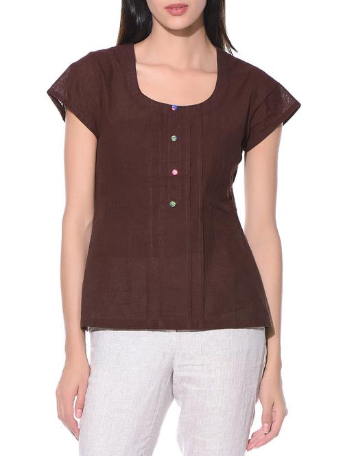 brown pintuck south cotton top - 10967649 - Very Small Image - 1