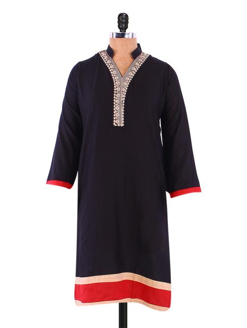 black quarter-sleeved kurti - 1097566 - Very Small Image - 1