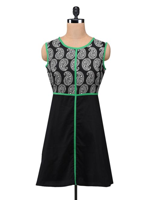 black cotton a-line kurta - 1098126 - Very Small Image - 1