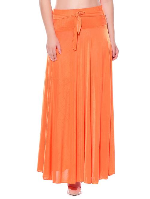 orange crepe flared skirts - 10981863 - Very Small Image - 1