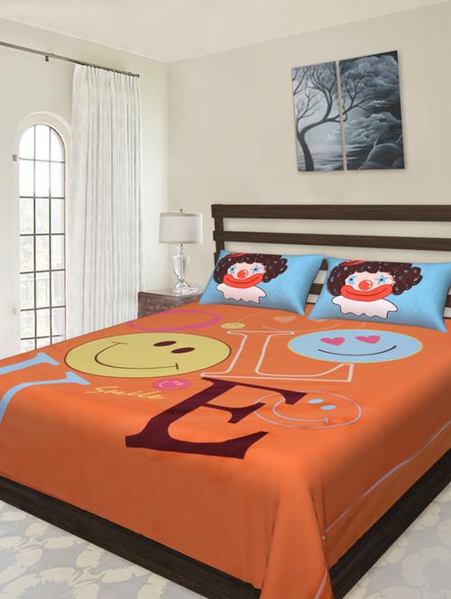 love smiley printed double bedsheet with 2 pillow covers - 1098191 - Very Small Image - 1