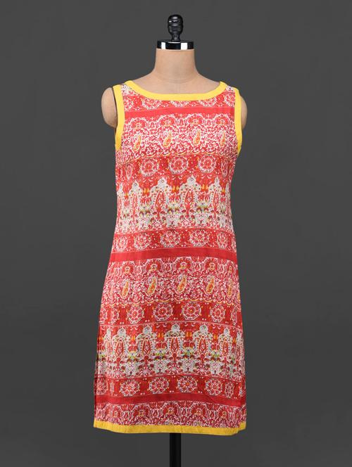red ethnic printed boat neck kurta - 1098354 - Very Small Image - 1