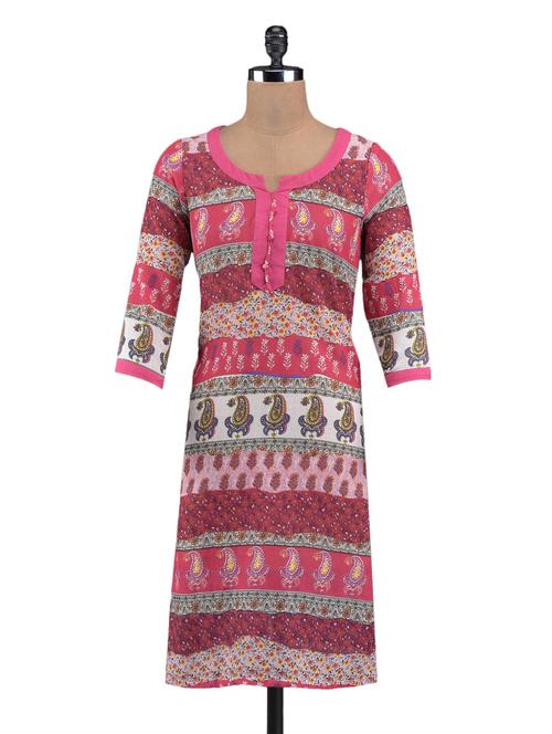 ethnic printed quarter sleeve kurta - 1098538 - Very Small Image - 1