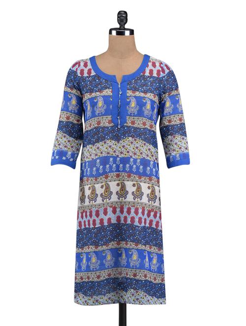 ethnic printed quarter sleeve kurta - 1098539 - Very Small Image - 1