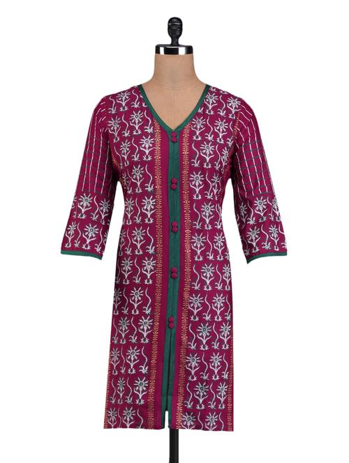 printed fuchsia cotton kurta - 1098773 - Very Small Image - 1