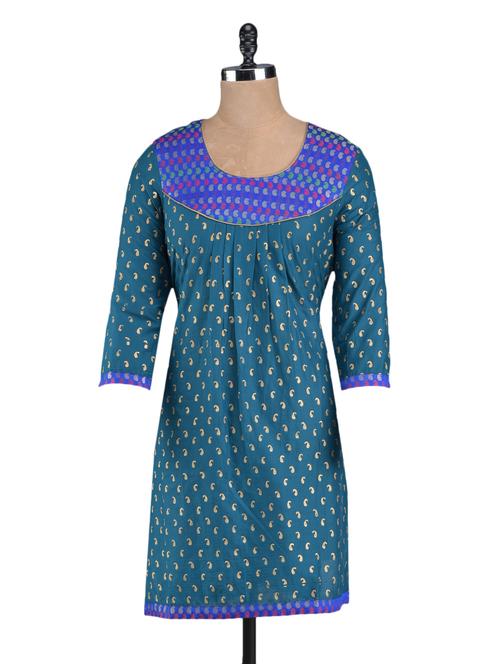 printed blue cotton kurta - 1098777 - Very Small Image - 1