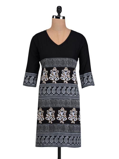 printed monochrome cotton kurta - 1098779 - Very Small Image - 1