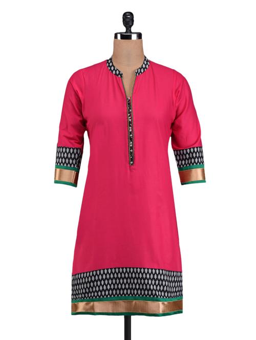 printed pink cotton kurta - 1098795 - Very Small Image - 1