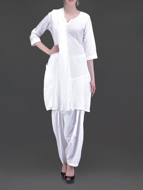 solid white salwar dupatta set - 1098865 - Very Small Image - 1