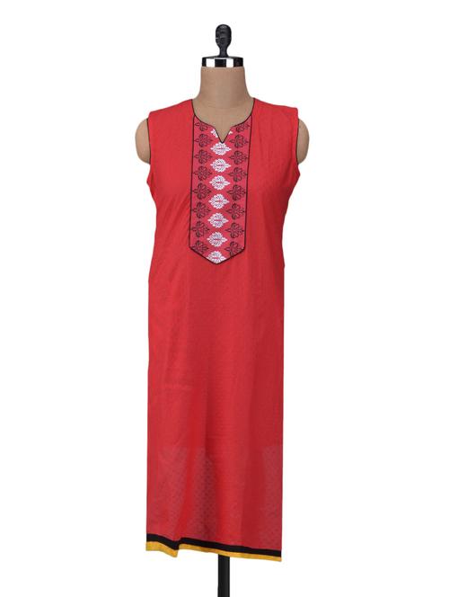 Multi Pattern Printed Back Red Sleeveless Kurta - 1098905 - Very Small Image - 1