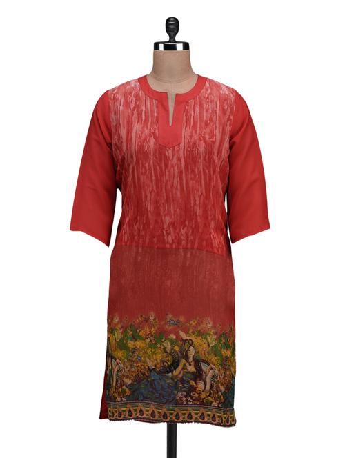 red printed georgette kurta - 1099029 - Very Small Image - 1