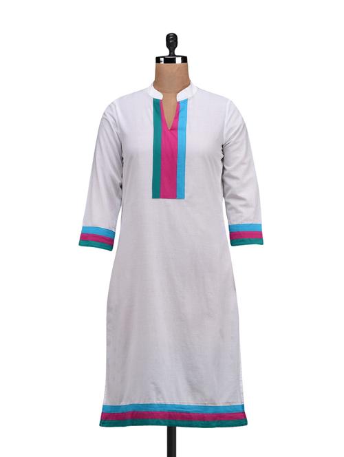 white mandarin collar cotton kurta - 1099058 - Very Small Image - 1