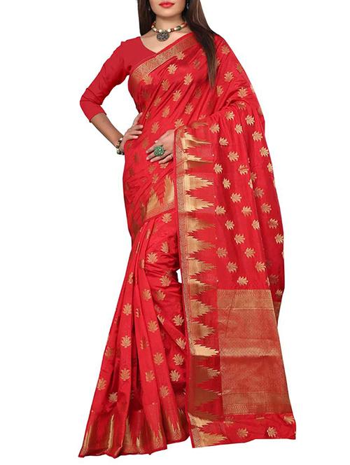 red silk saree - 10997055 - Very Small Image - 1