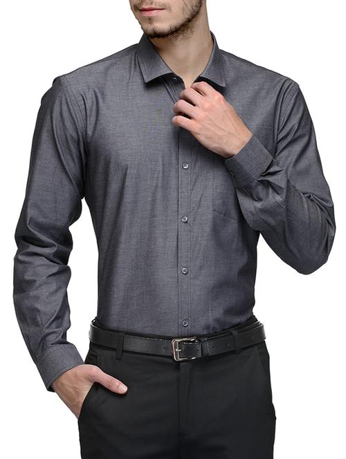 grey cotton formal shirt - 11001075 - Very Small Image - 1