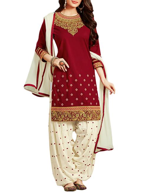 maroon cotton unstitched suit - 11005699 - Very Small Image - 1