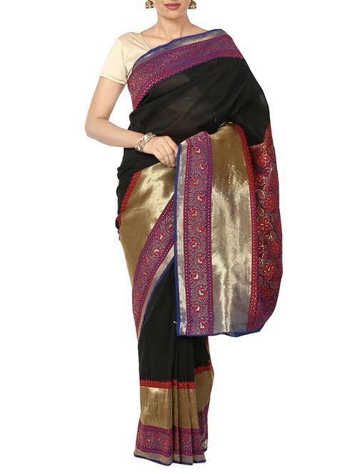 black silk saree - 11010835 - Very Small Image - 1