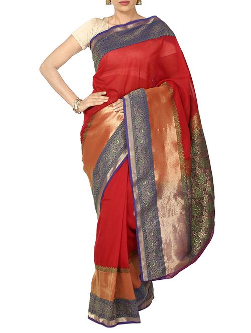 zari pallu banarasi saree with blouse - 11010836 - Very Small Image - 1