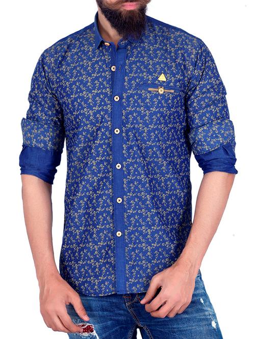 blue cotton casual shirt - 11015001 - Very Small Image - 1