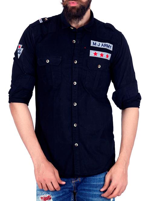 navy blue cotton casual shirt - 11015029 - Very Small Image - 1