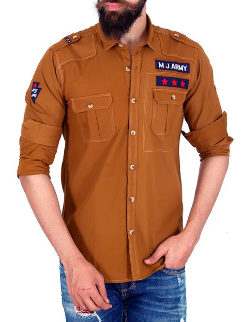 khaki cotton casual shirt - 11015030 - Very Small Image - 1