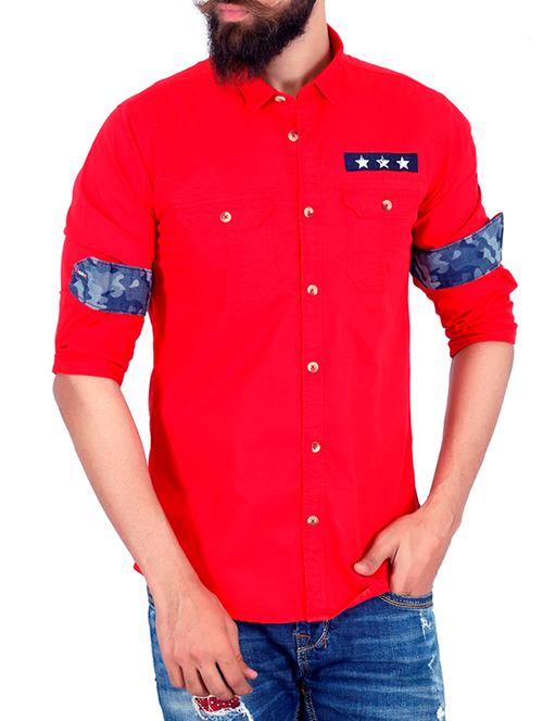 red cotton casual shirt - 11015034 - Very Small Image - 1