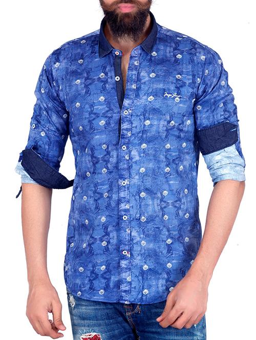 blue cotton casual shirt - 11015041 - Very Small Image - 1