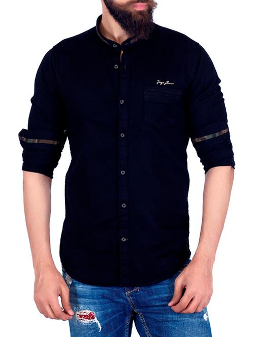 navy blue cotton casual shirt - 11015049 - Very Small Image - 1