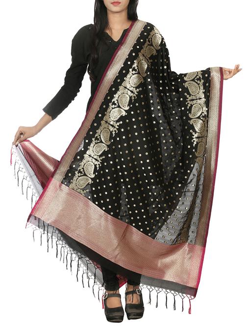 black silk dupatta - 11015717 - Very Small Image - 1