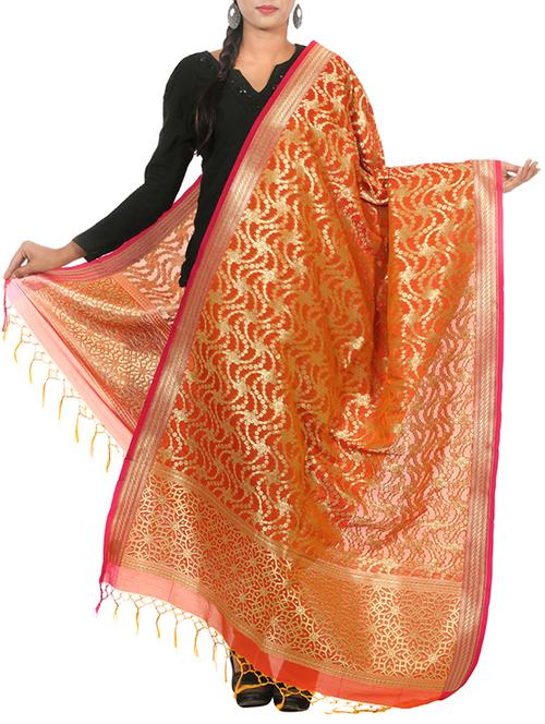 orange silk dupatta - 11015730 - Very Small Image - 1