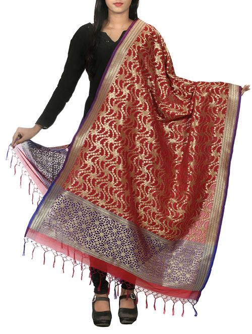 maroon silk dupatta - 11015734 - Very Small Image - 1