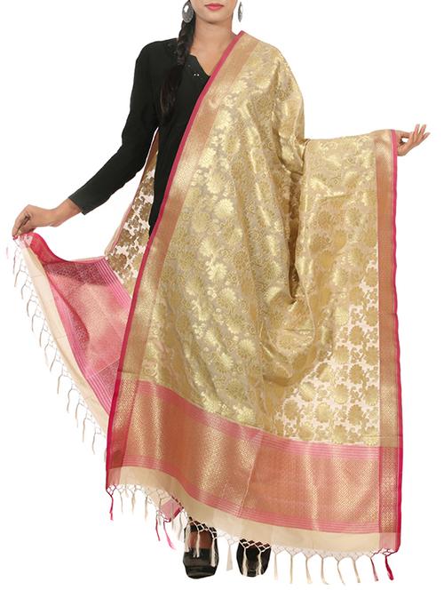 cream silk dupatta - 11015747 - Very Small Image - 1