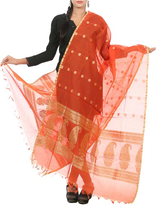orange banarasi silk dupatta - 11015756 - Very Small Image - 1