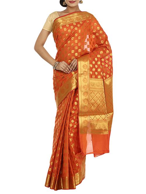 orange silk saree - 11016061 - Very Small Image - 1