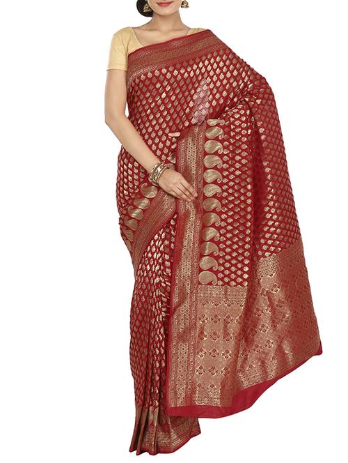 zari motifs banarasi saree with blouse - 11016073 - Very Small Image - 1
