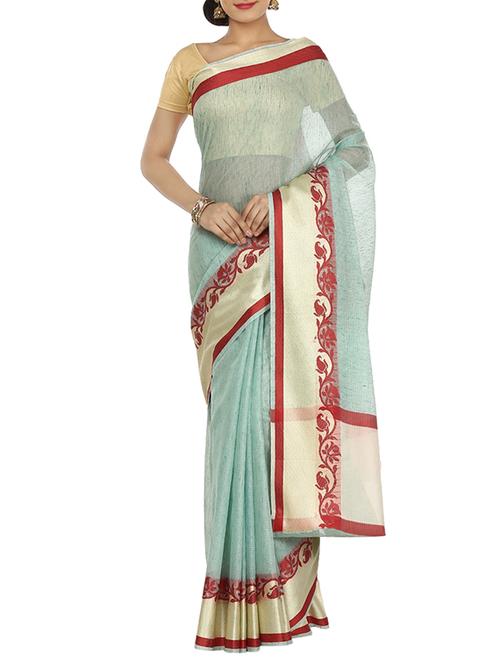 zari bordered silk saree with blouse - 11016082 - Very Small Image - 1