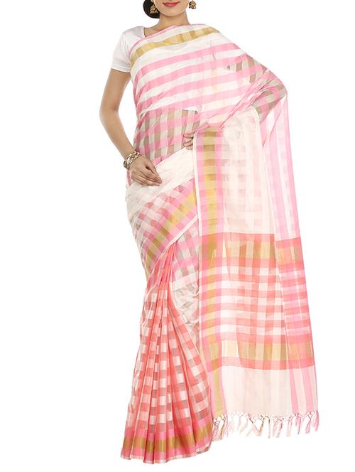 checkered woven saree with blouse - 11016083 - Very Small Image - 1