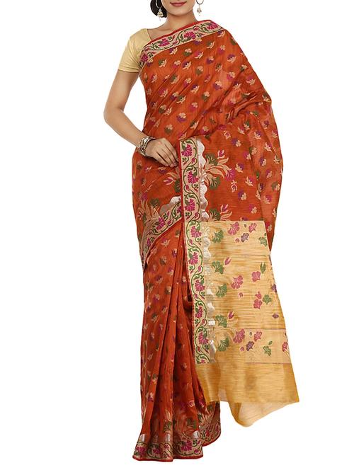orange silk saree - 11016100 - Very Small Image - 1