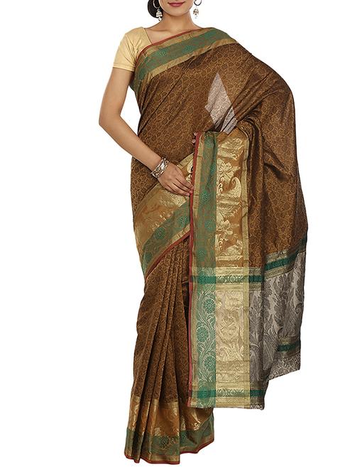 zari motifs woven saree with blouse - 11016102 - Very Small Image - 1