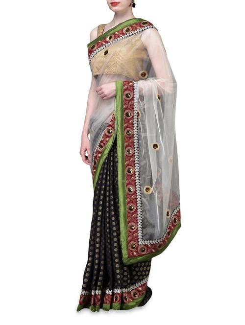 woven polka body sheer pallu saree - 1101638 - Very Small Image - 1