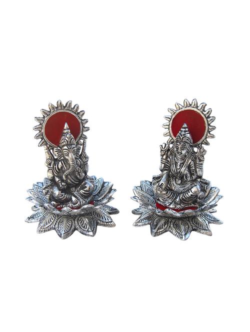 laxmi ganesh pair on lotus in metal - 11017614 - Very Small Image - 1