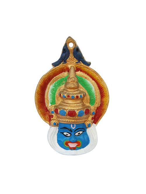 kathakali mask painted light blue face in metal - 11017740 - Very Small Image - 1