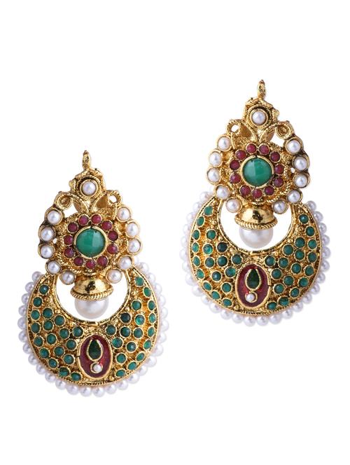 green stone embellished chandbalis - 1102280 - Very Small Image - 1