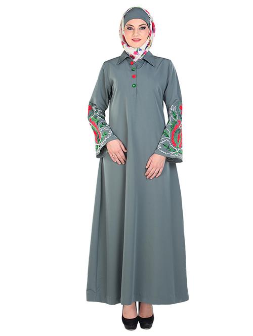 grey embroidered koshibo abaya - 11032258 - Very Small Image - 1